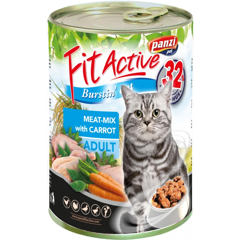 Hrana umeda pentru pisici FitActive  cu morcov, gasca, curcan si rata 415 gr