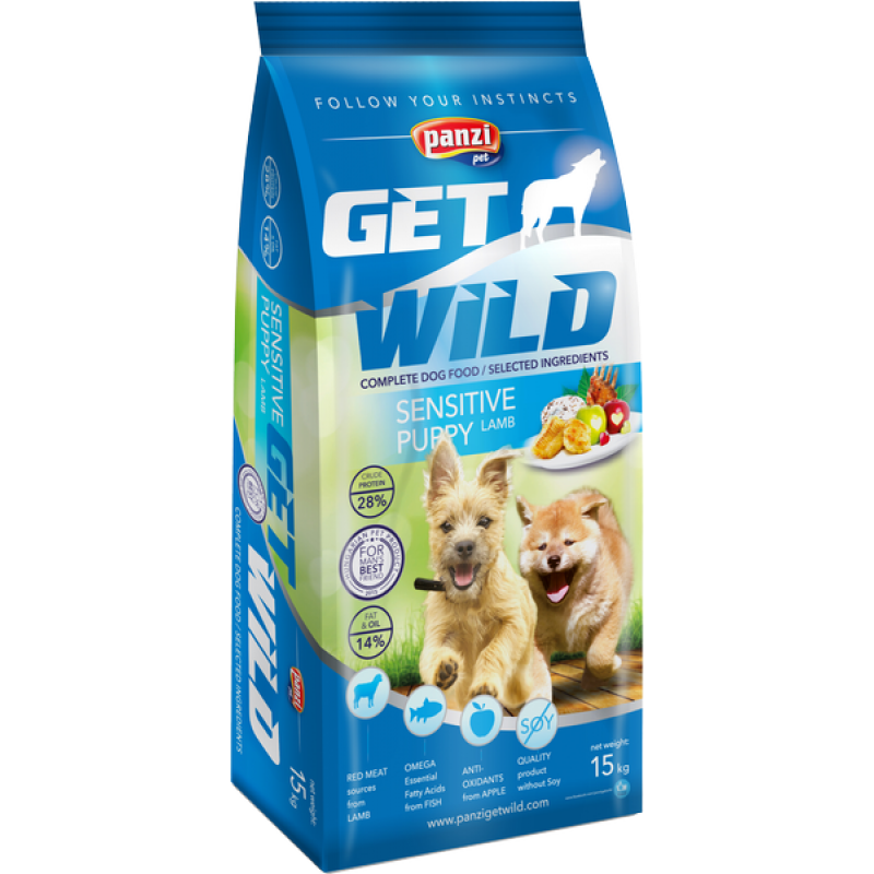 Hrana uscata pentru caini junior GetWild sensibili cu miel 15 kg