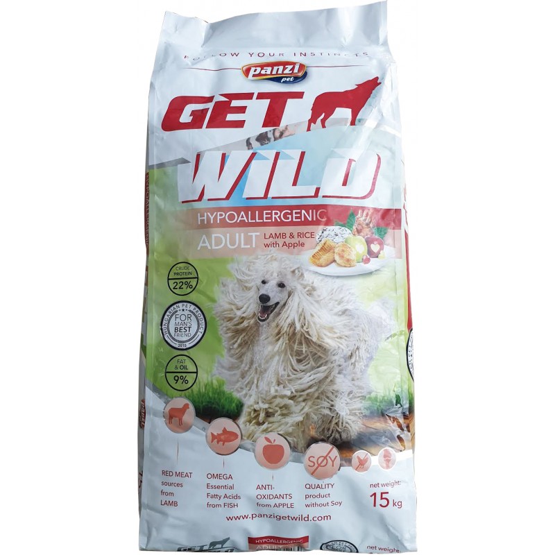 Hrana uscata pentru caini adulti GetWild hipoalergenic cu miel si orez 15 kg