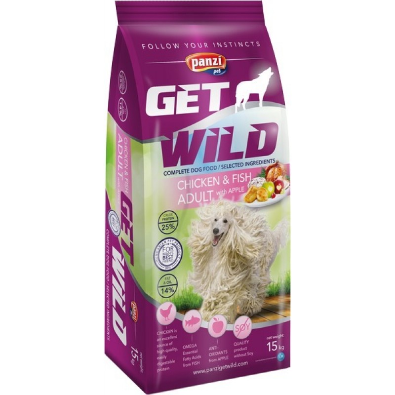 Hrana uscata pentru caini adulti  GetWild cu peste, pui si mar 15 kg