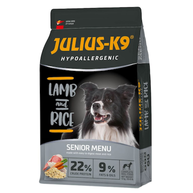 Hrana uscata pentru caini seniori Julius K9 hipoalergenic cu miel si orez 12 kg