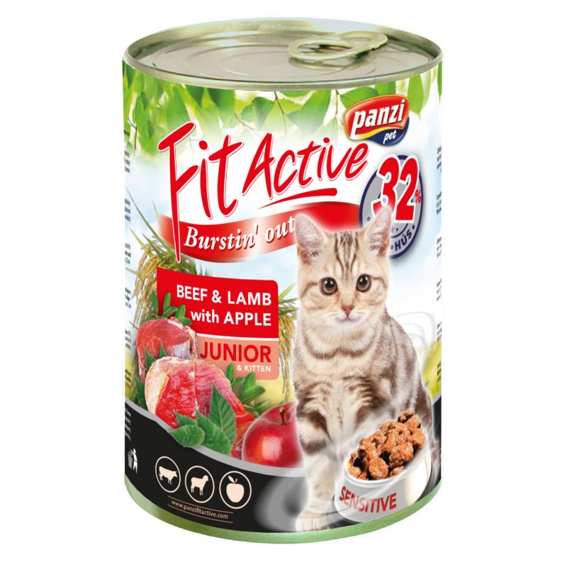 Hrana umeda pentru pisici  Junior FitActive cu vita, miel si mar 415 gr