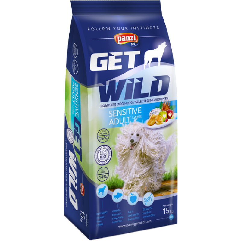 Hrana uscata pentru caini adulti GetWild sensibili cu miel 15 kg