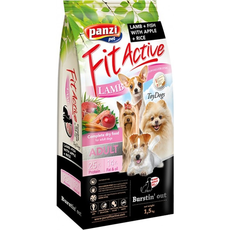 Hrana uscata pentru caini adulti FitActive  toydogs cu miel si peste 1,5 Kg